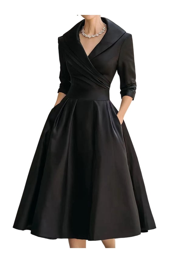 Women'S Vintage Dress Fall Fit Long Sleeve Elegant Cocktail Party Formal Church Dresses Black S