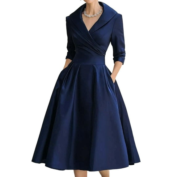 Women'S Vintage Dress Fall Fit Long Sleeve Elegant Cocktail Party Formal Church Dresses Dark Blue XXL