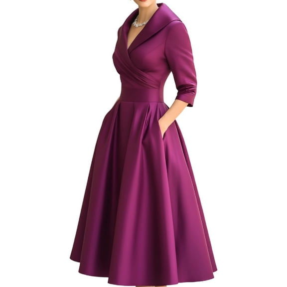 Women'S Vintage Dress Fall Fit Long Sleeve Elegant Cocktail Party Formal Church Dresses L