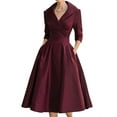 thumbnail image 1 of Women'S Vintage Dress Fall Fit Long Sleeve Elegant Cocktail Party Formal Church Dresses Wine Red XXL, 1 of 7