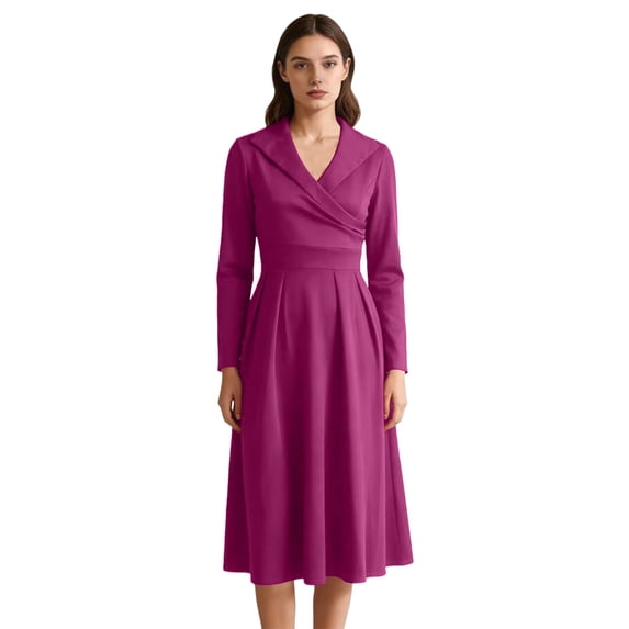 Women'S Vintage Dress Fall Fit Long Sleeve Elegant Cocktail Party Formal Church Dresses XXL