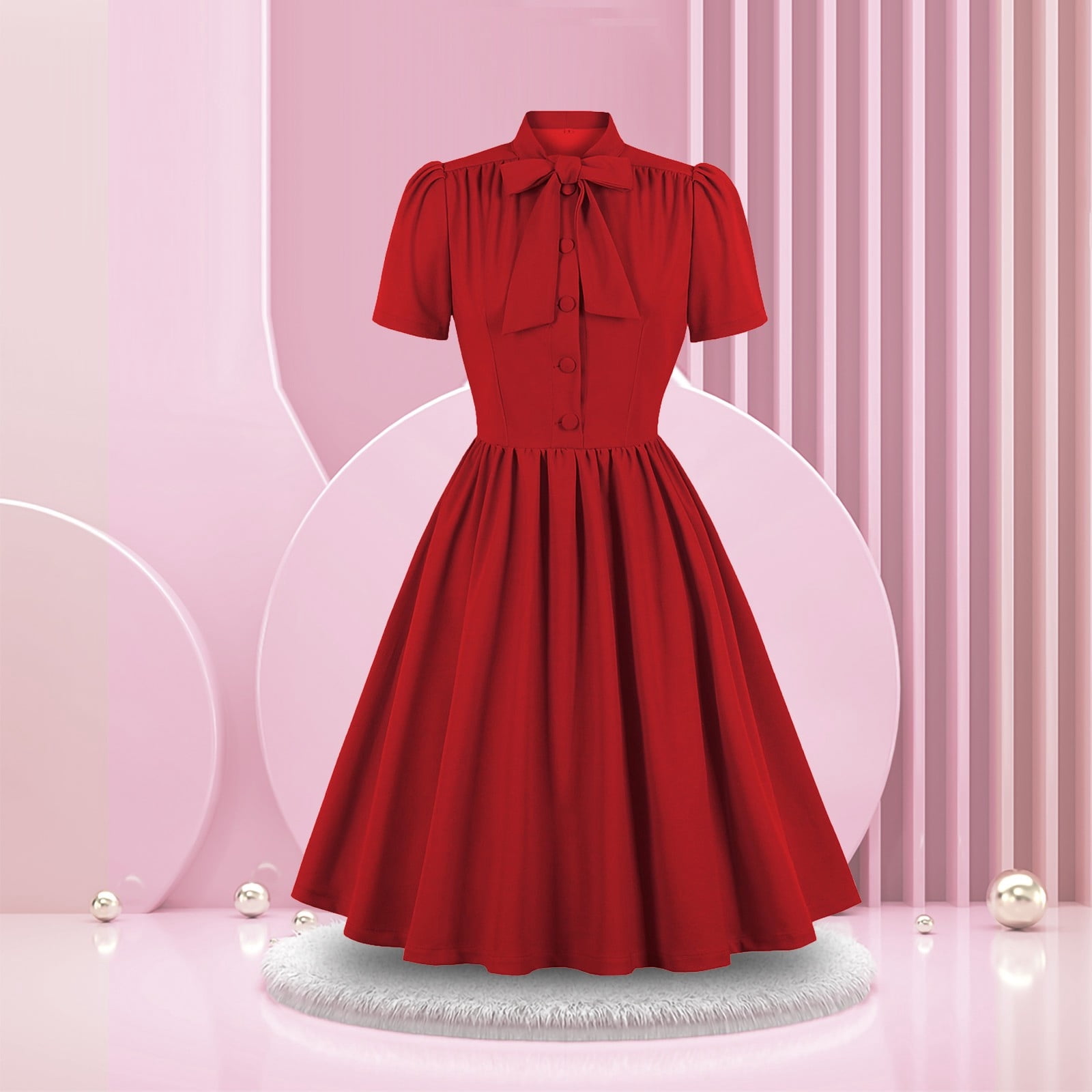 Women'S Vintage Lapel Dress Temperament Lace Up Bow Large Hemline Dress  Vintage Dress for Women Long Dress with Pockets Maxi for Women Women's Midi Dress  Short Sleeve Loose T Shirt Dress Maxi