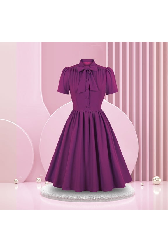 Women'S Vintage Lapel Dress Temperament Lace Up Bow Large Hemline Dress Vintage Dress for Women Long Dress with Pockets Maxi for Women Women's Midi Dress Short Sleeve Loose T Shirt Dress Maxi Dress