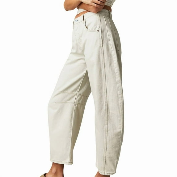 Women'S Vintage Low Waist Stretchy Boyfriend Wide Leg Jeans Butt Lifting Baggy Denim Pants White L