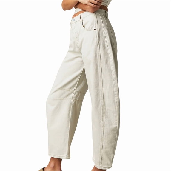 Women'S Vintage Low Waist Stretchy Boyfriend Wide Leg Jeans Butt Lifting Baggy Denim Pants White S