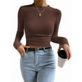 thumbnail image 1 of Women'S Waffle Knit Tops Long Sleeve Shirts Casual Slim Fitted Crew Neck Pullover Shirts Coffee Color S, 1 of 6