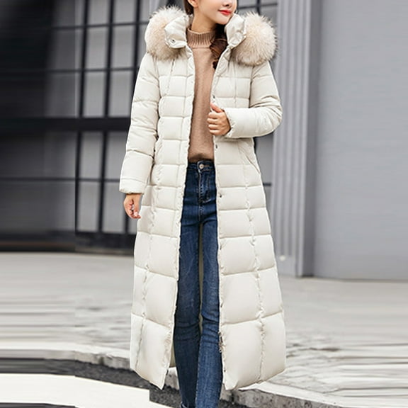 Women'S Warm Cotton Coat Winter Women'S Extended Length Over The Knee Loose Cold Proof Warm Thickened Hooded Cotton Coat White XXL