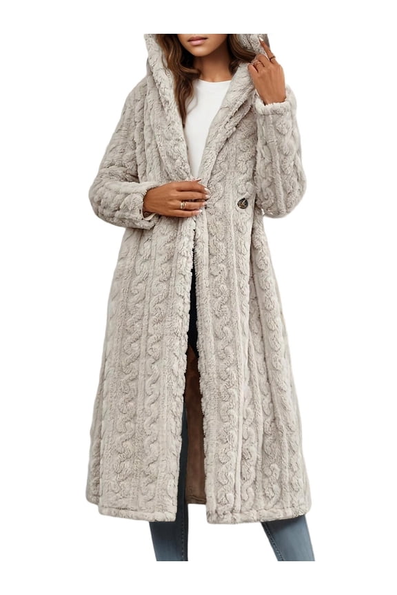 Women'S Warm Fleece Long Sleeve V Neck Button Down Casual Jacket Hooded Cardigan Fall Winter Coats Apricot S