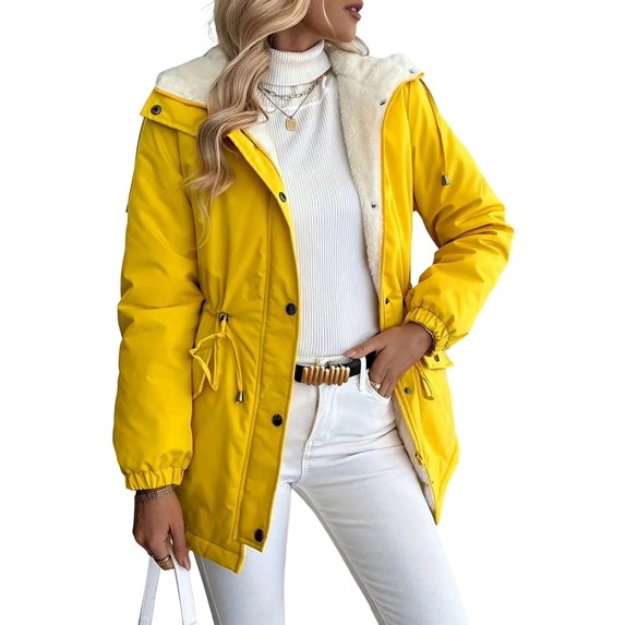 Women'S Warm Winter Coat Thicken Fleece Lined Parka Plus Size Jacket with Hood Yellow M