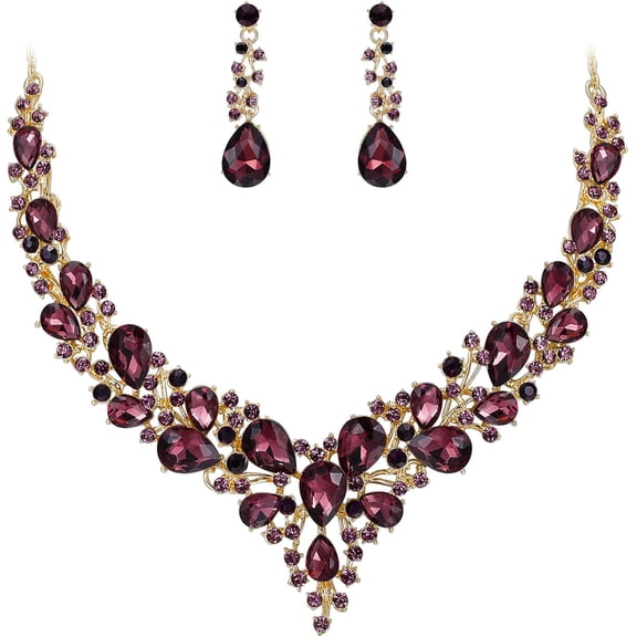 Women'S Wedding Bridal Austrian Crystal Teardrop Cluster Statement Necklace Dangle Earrings Jewelry Set[Z201]