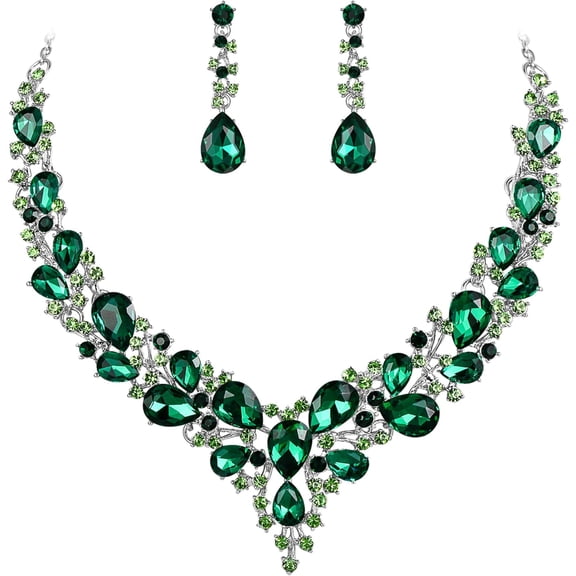 Women'S Wedding Bridal Austrian Crystal Teardrop Cluster Statement Necklace Dangle Earrings Jewelry Set[Z202]