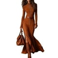 thumbnail image 1 of Women'S Western Suede Long Dress Fall Long Sleeve Zip Up Bodycon Slim Fit Dresses Orange-Red XL, 1 of 3