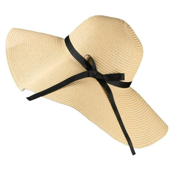 Women'S Wide Brim Sun Straw Hat Upf 50 Summer Hat Women'S Foldable Roll Up Floppy Beach Hat