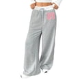 thumbnail image 1 of Women'S Wide Leg Baggy Sweatpants Side Striped Number Graphic Track Pants Gray S, 1 of 9