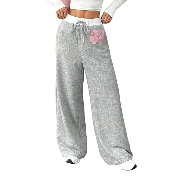 Women'S Wide Leg Baggy Sweatpants Side Striped Number Graphic Track Pants Gray XL