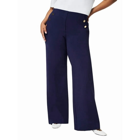 Women'S Wide Leg Dress Pants High Waisted Stretch Work Pants Office Business Casual Slacks Pockets Navy Blue XXXL