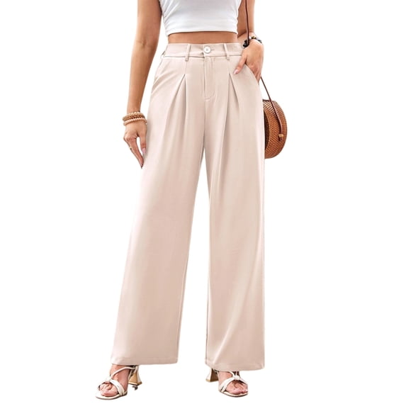 Women'S Wide Leg Dress Pants High Waisted Trousers Business Casual Slacks Button Palazzo Pant Color XXL