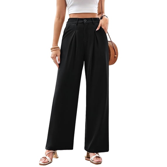 Women'S Wide Leg Dress Pants High Waisted Trousers Business Casual Slacks Button Palazzo Pant