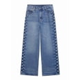thumbnail image 1 of Women'S Wide-Leg High-Waist Straight-Leg Jeans with Side Rivet Fashionable and Versatile Party Jeans Blue L, 1 of 9