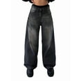 thumbnail image 1 of Women'S Wide Leg Jeans Distress Mid Waist Denim Pants Vintage Y2K Trousers Black L, 1 of 7