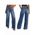 thumbnail image 1 of Women'S Wide Leg Jeans High Waisted Strechy Raw Hem Pants Dark Blue S, 1 of 5