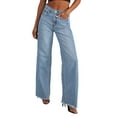 thumbnail image 1 of Women'S Wide Leg Jeans High Waisted Strechy Raw Hem Pants Light Blue XL, 1 of 5