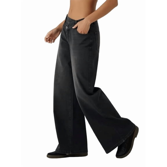 Women'S Wide Leg Jeans High Waisted Stretchy Straight Leg Jeans Trendy Loose Denim Pants