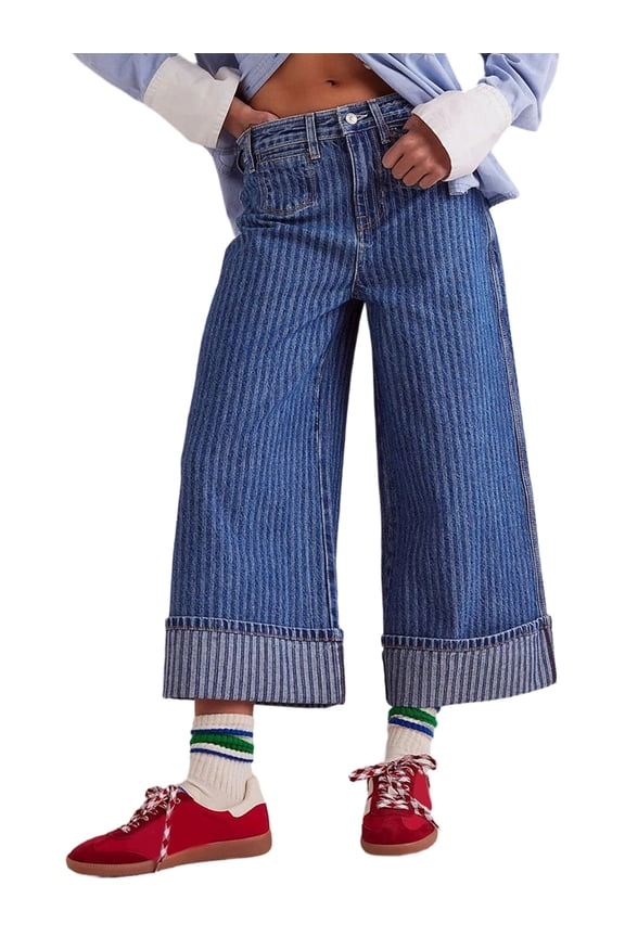 Women'S Wide Leg Jeans Stretchy Straight Leg Jeans Buttoned Loose Denim Pants with Pocket  S