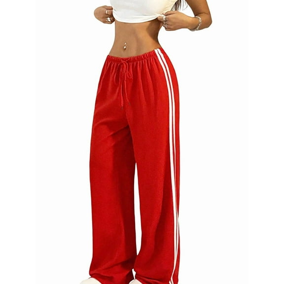 Women'S Wide Leg Loose Sweatpants Low Rise Y2k Drawstring Workout Sports Pants Red S