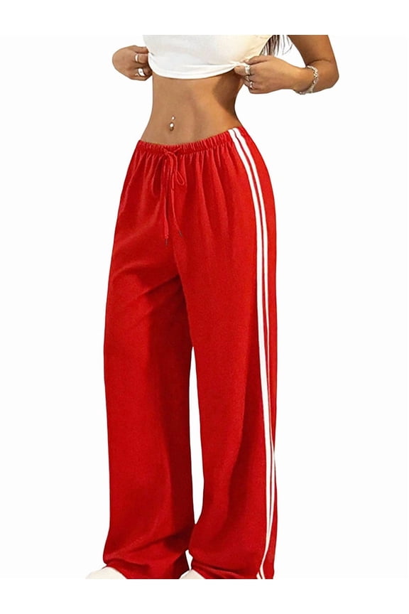Women'S Wide Leg Loose Sweatpants Low Rise Y2k Drawstring Workout Sports Pants Red S