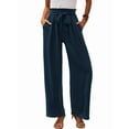 thumbnail image 1 of Women'S Wide Leg Lounge Pants with Pockets High Waisted Adjustable Tie Knot Loose Trousers Navy Blue S, 1 of 7