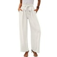 thumbnail image 1 of Women'S Wide Leg Lounge Pants with Pockets High Waisted Adjustable Tie Knot Loose Trousers White S, 1 of 7