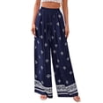 thumbnail image 1 of Women'S Wide Leg Palazzo Pants Boho Floral Trousers Flowy Beach Vacation Clothes Resort Wear Navy Blue XXL, 1 of 9