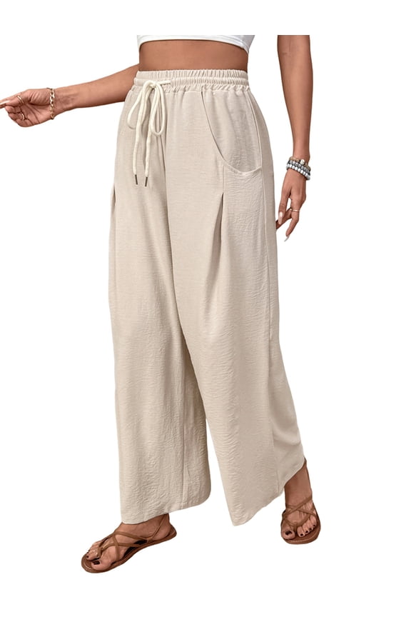 Women'S Wide Leg Palazzo Pants Dressy Casual Gaucho Pants Elastic Waist with Pockets Color M