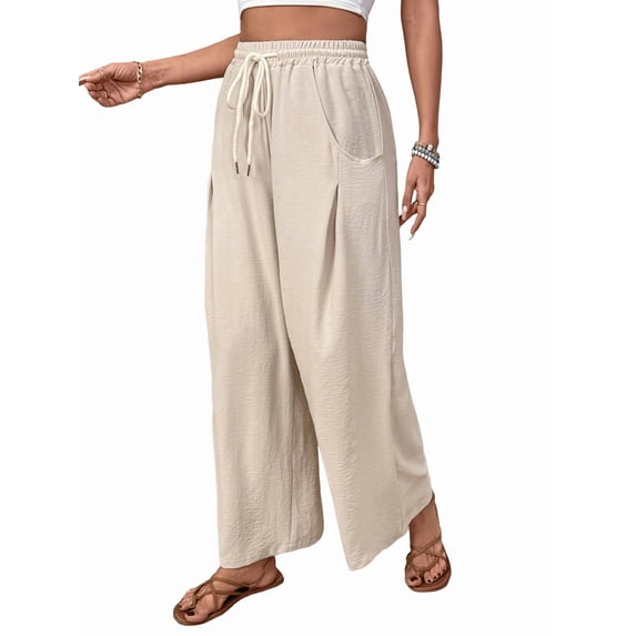 Women'S Wide Leg Palazzo Pants Dressy Casual Gaucho Pants Elastic Waist with Pockets Color XL