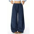 thumbnail image 1 of Women'S Wide Leg Pants Corduroy High Waist Palazzo Pants Comfy Baggy Trousers Navy Blue M, 1 of 9