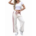 thumbnail image 1 of Women'S Wide Leg Pants Drawstring High Rise Side Striped Slouchy Palazzo Pants with Pockets Beige Red Edge S, 1 of 7