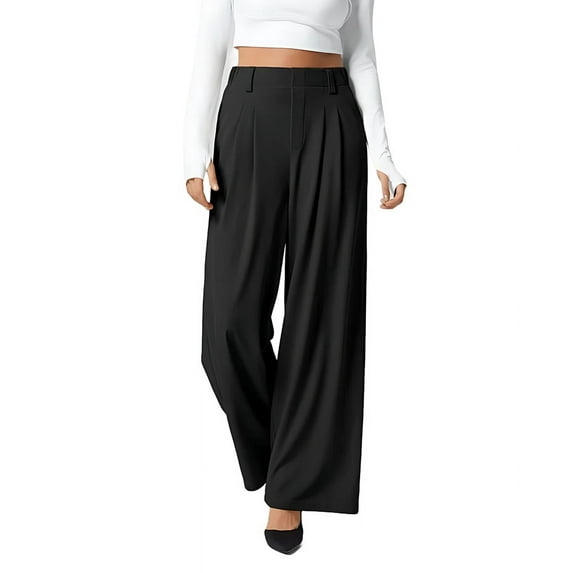 Women'S Wide Leg Pants Elastic High Waisted Waffle Knit Casual Palazzo Pants Trousers with Pockets Black XXL