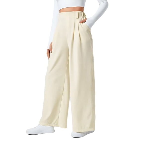Women'S Wide Leg Pants Elastic High Waisted Waffle Knit Casual Palazzo Pants Trousers with Pockets S