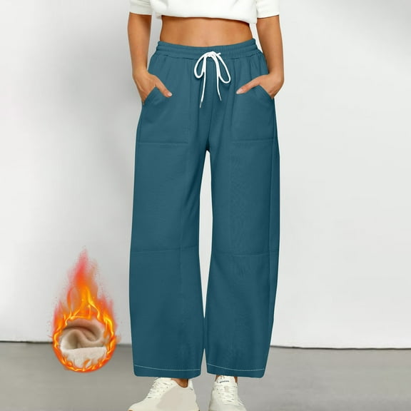 Women'S Wide Leg Pants Lounge Soft Fleece Sweatpants High-Waisted Comfy Pants Womens Baggy Sweatpants With Pockets Drawstring With Pockets Blue L