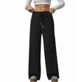 thumbnail image 1 of Women'S Wide Leg Ribbed Knit Pants Drawstring Waist Low Rise Casual Long Trousers Black S, 1 of 9