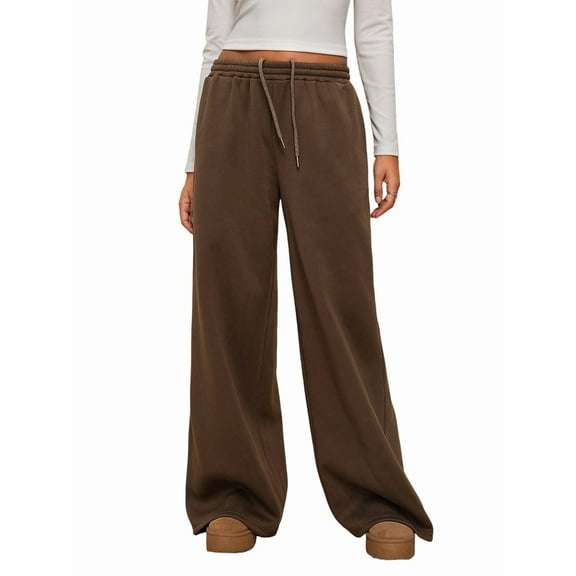 Women'S Wide Leg Sweatpants Baggy Drawstring High Waisted Joggers Lounge Sweat Pants with Pockets Coffee L