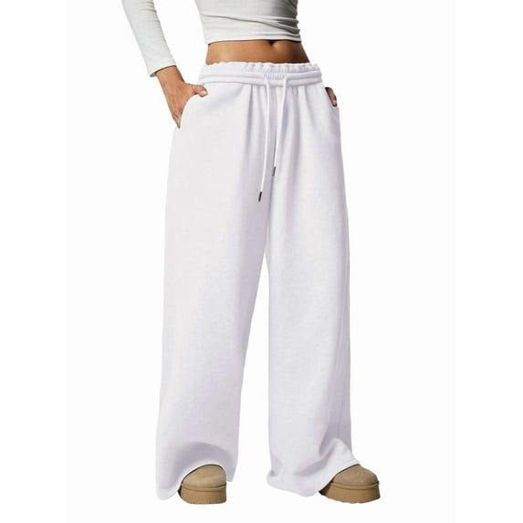 Women'S Wide Leg Sweatpants Baggy Drawstring High Waisted Joggers Lounge Sweat Pants with Pockets White S