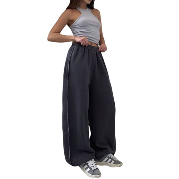 Women'S Wide Leg Sweatpants Baggy Straight Leg Sweat Pants with Pockets Dark Gray XL