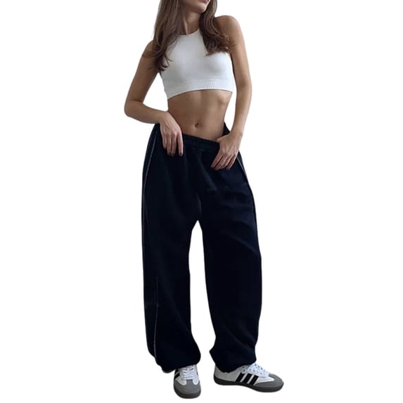 Women'S Wide Leg Sweatpants Baggy Straight Leg Sweat Pants with Pockets Navy Blue M
