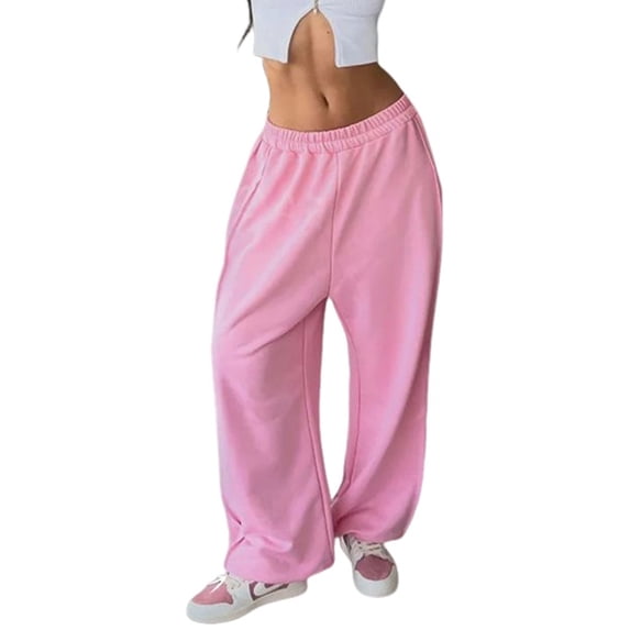 Women'S Wide Leg Sweatpants Baggy Straight Leg Sweat Pants with Pockets Pink M