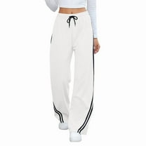Women'S Wide Leg Sweatpants Casual High Waisted Straight Sweat Pants Drawstring Joggers with Pockets White XXL