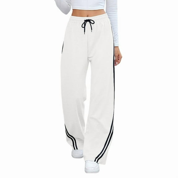Women'S Wide Leg Sweatpants Casual High Waisted Straight Sweat Pants Drawstring Joggers with Pockets White XXL