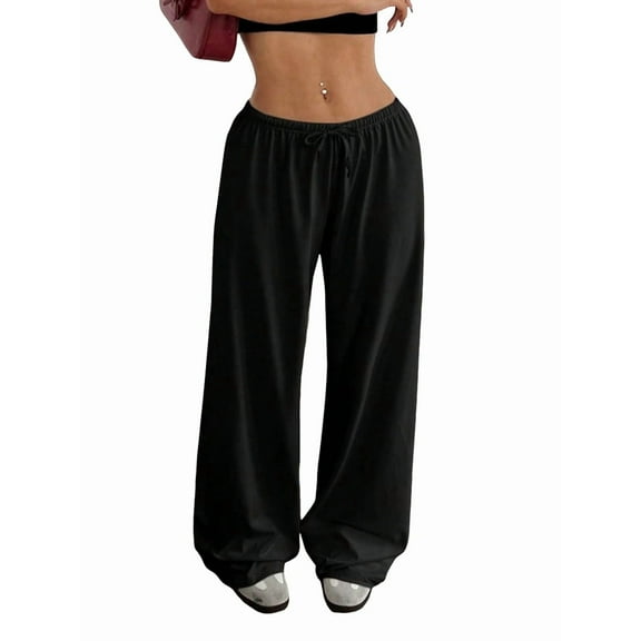 Women'S Wide Leg Sweatpants Drawstring Baggy Trousers High Waisted Loose Casual Jogger Pants Black XL