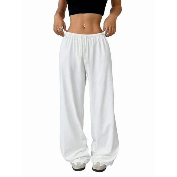 Women'S Wide Leg Sweatpants Drawstring Baggy Trousers High Waisted Loose Casual Jogger Pants White L